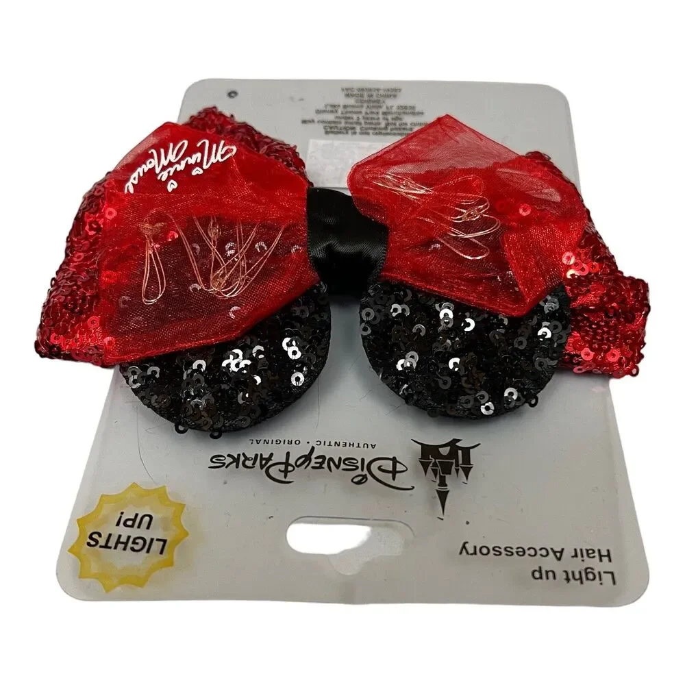 Disney Parks Hair Bow Adult Red Light-Up Minnie Mouse Light Up Ears Heart Parade